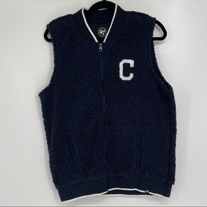 47 NAVY BLUE & WHITE FULL ZIP SHERPA VEST LARGE